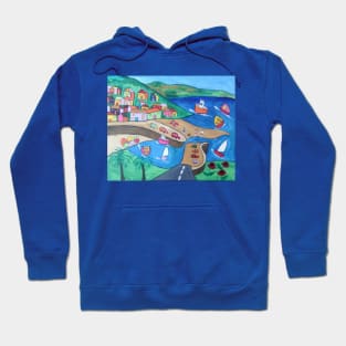 Naive painting of Mousehole Harbour Hoodie